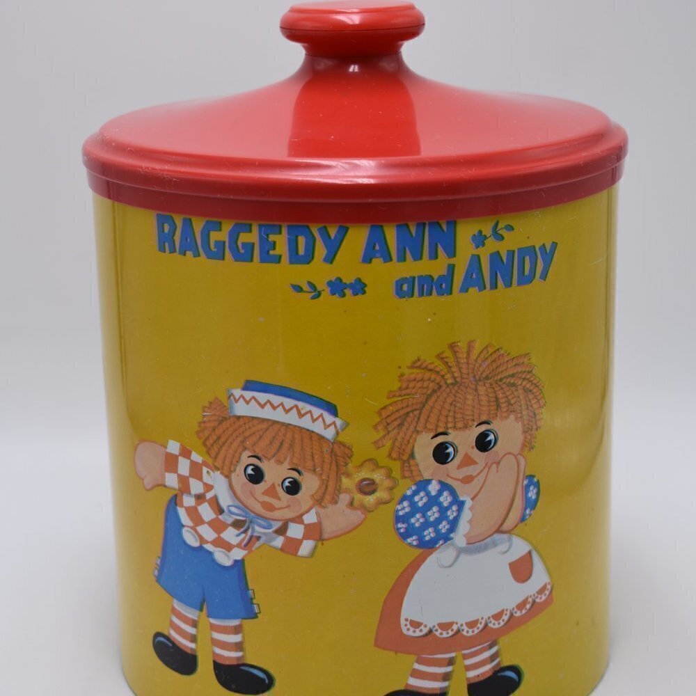 Old Vintage 1973 Cheinco Raggedy Ann And Andy Cookie Jar tin With lid vintage - Picture 7 of 10